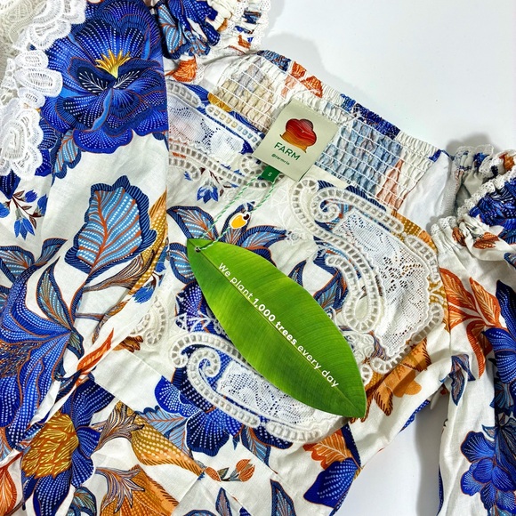 Farm Rio Lace Trim Romper Off-White Summer Flowers Small Medium Large NWT - Picture 7 of 17